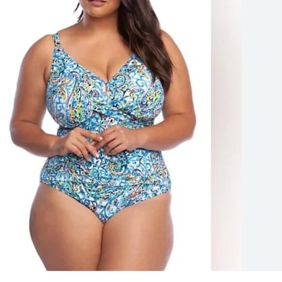 Lauren Ralph Lauren  Mystic Paisley Shirred Swimsuit - Picture 1 of 14